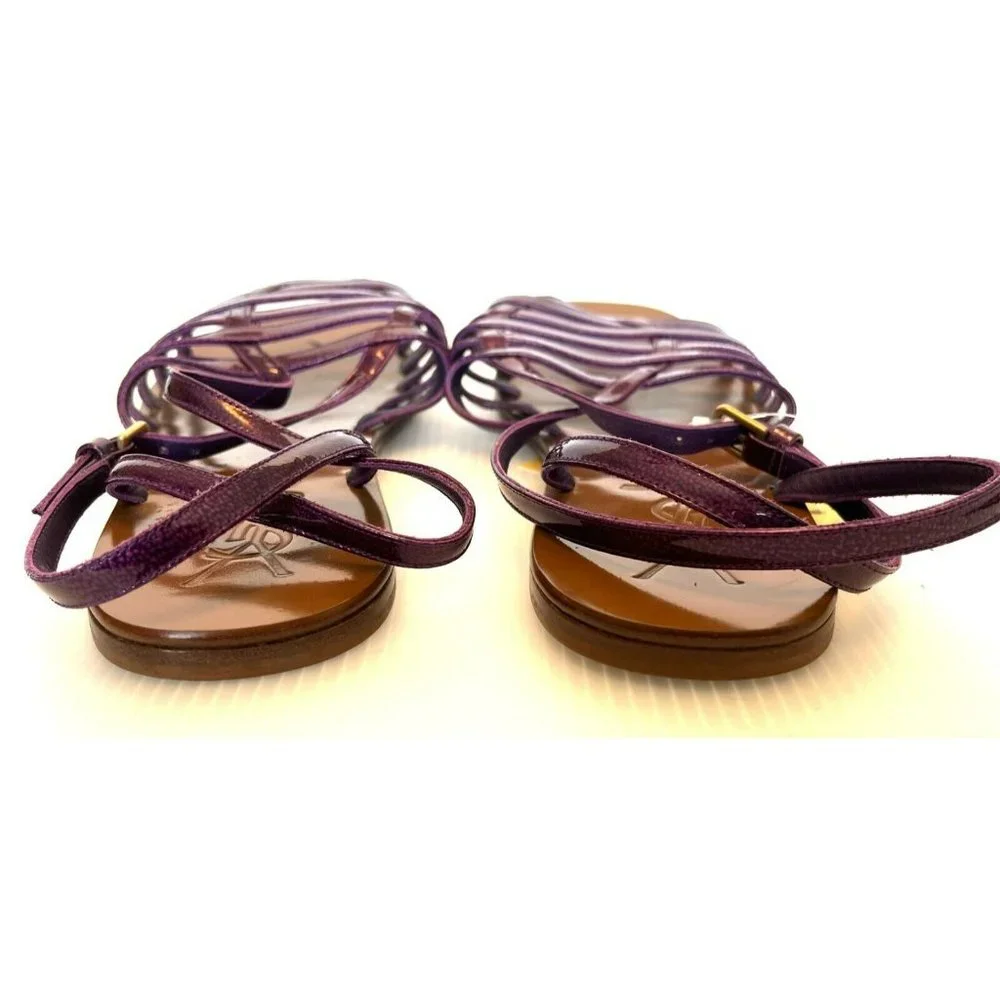 YSL Purple Pebbled Leather Strappy Sandals, Size 7.5 (IUT) 37.5 (IT) - Picture 6 of 11